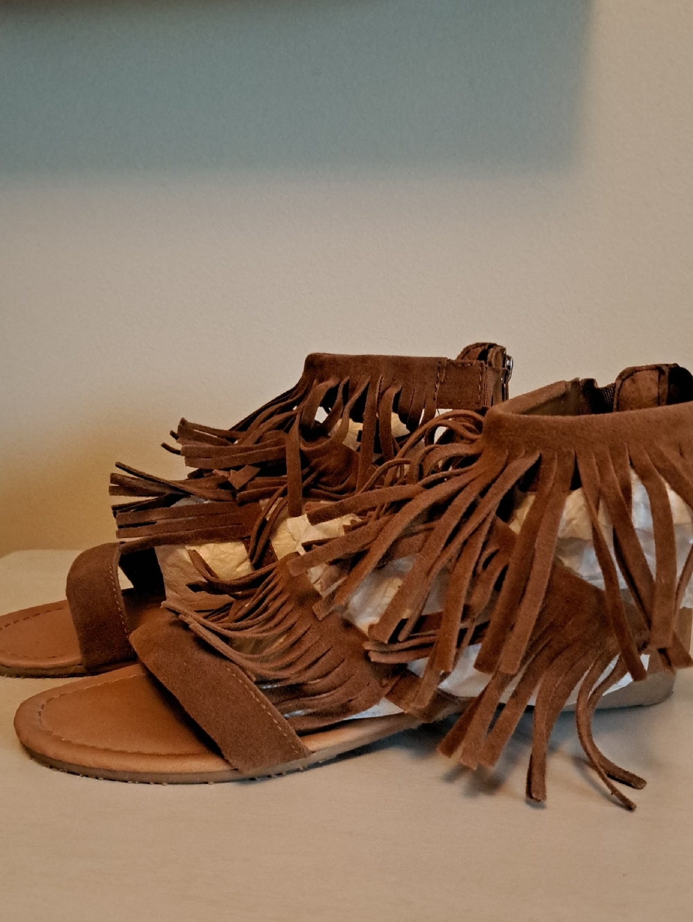 Forever Unique Brown Fringe Ankle Tie Sandals